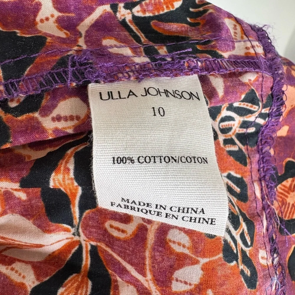 ULLA JOHNSON Kiri Dress Floral Print Ruffle Dress 100% Cotton Orange Size 10